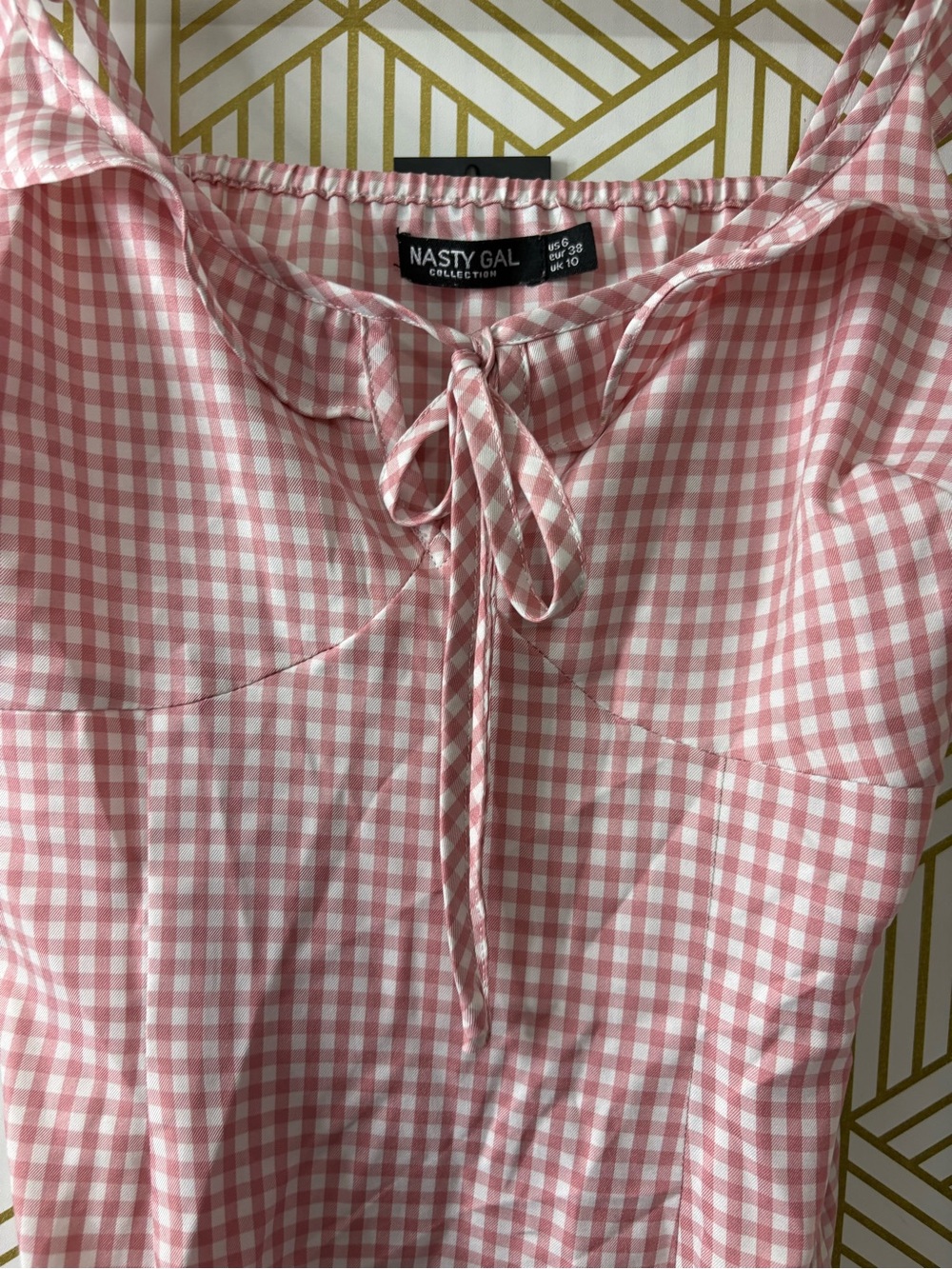 Nasty Gal Pink Gingham Mini Dress size 6 - Picture 2 of 4